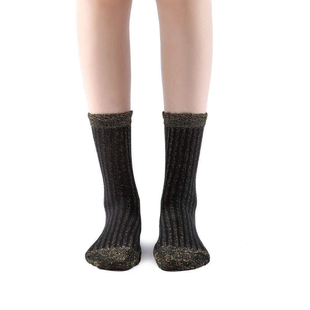 Aliyah Scallop Sparkle Crew Sock | Black Gold