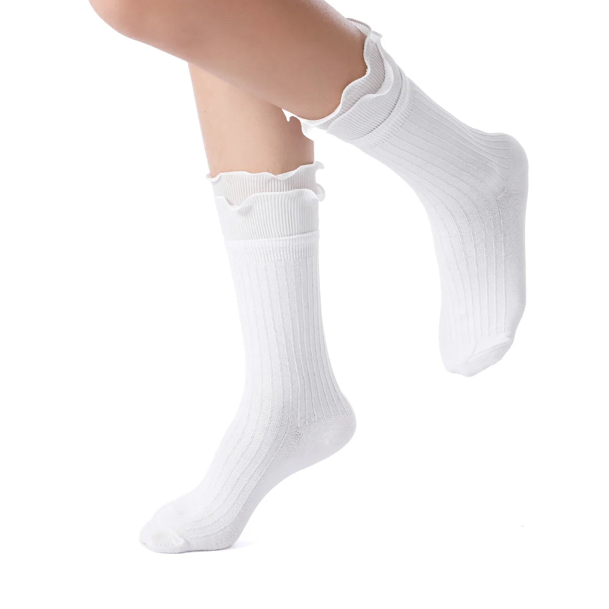 Sophia Layered Lettuce Edge Crew Sock| White Main image